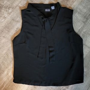 NY&CO Black Semi Sheer Tie Neck Blouse Size Large